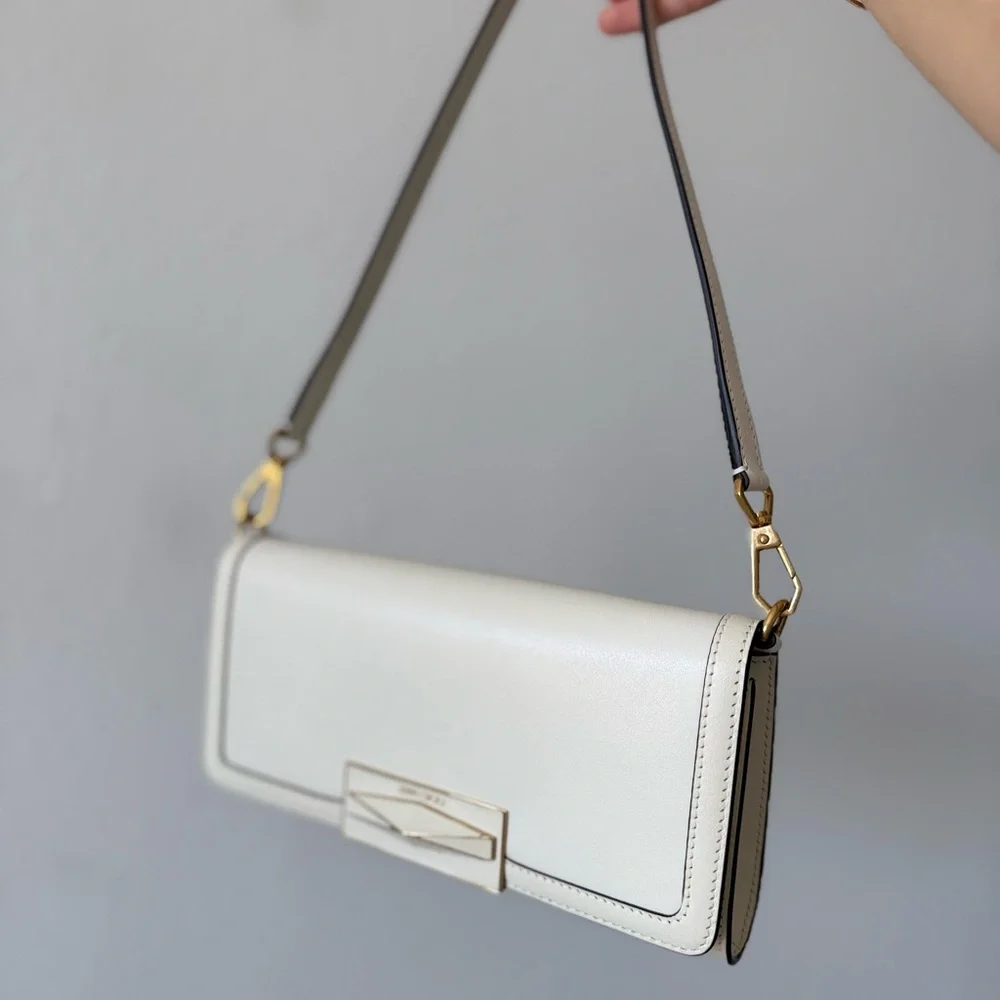 Like New JIMMY CHOO Diamond Mini Shoulder Latte Calf Leather Mini Shoulder Bag